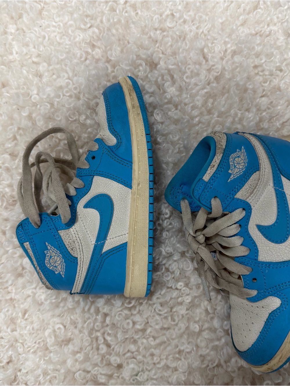 Kids Blue & White High-Top Jordans